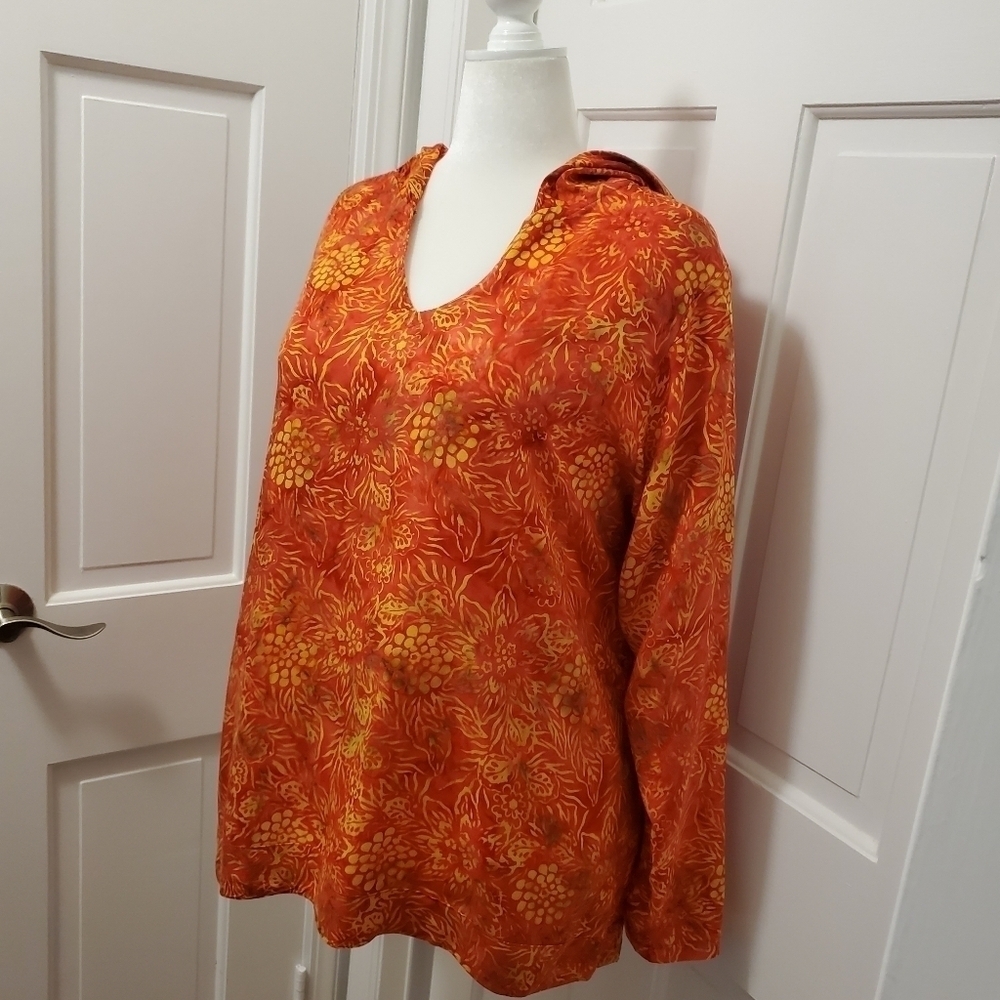 Soft Surroundings Orange Batik Hoodie 100% Rayon Tunic Size PL, colorful, comfy - Picture 2 of 11